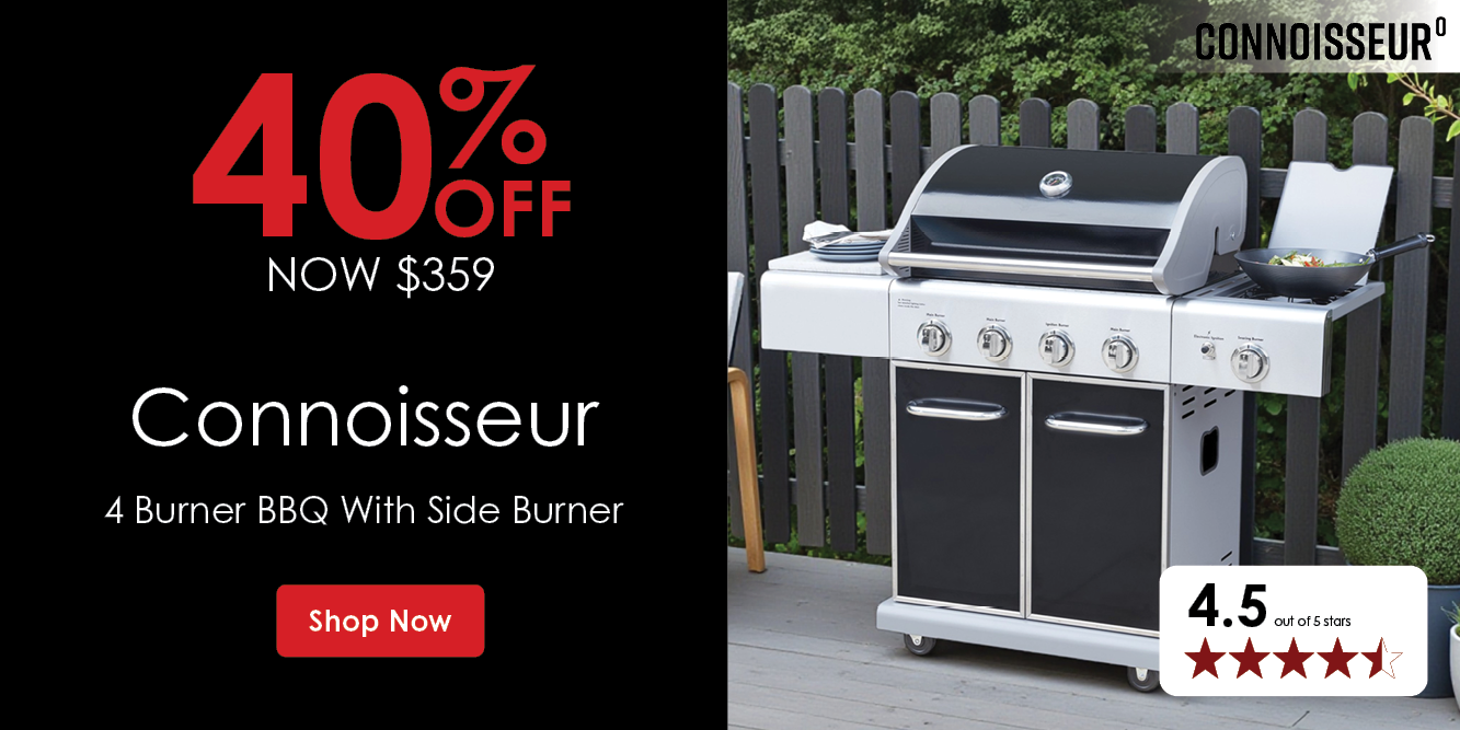 Now $359 40% Off Connoisseur 4 Burner BBQ With Side Burner | Shop Now